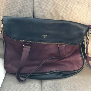 Fossil Preston colorblock tote in raisin